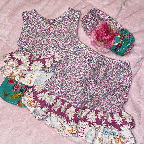 6/9 m Haute Baby Multimedia 3 Pc Top/Bloomers Headband Wide Bottom BoHo Chic - Picture 10 of 10